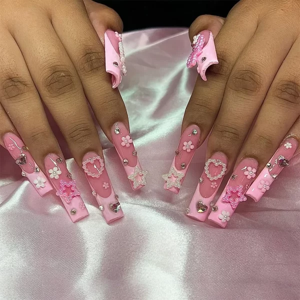 24Pcs Long Purple Ballet False Nails French with Butterfly Design Wearable Fake Nails Glitter Full Cover Press on Nails Tips Art - Image 5