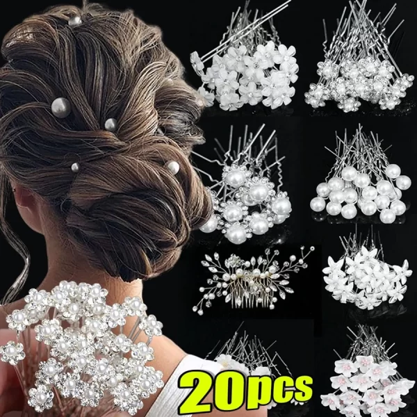 20pcs Elegant Pearl Crystal Hairpin Wedding Bridal U-shaped Metal Hair Comb Forks for Women Hairstyle Clips Jewelry Accessories - Image 2