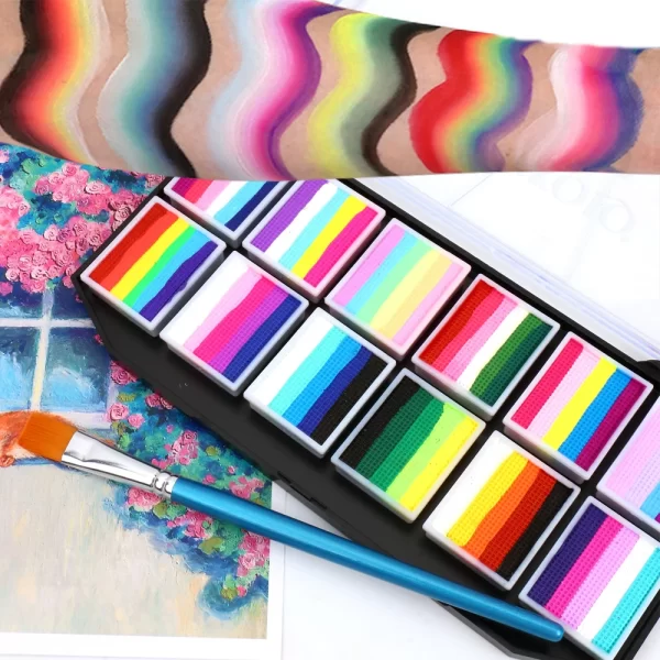 12 Colours Water-Soluble Rainbow Palette Children's Face Body Paint, Halloween Stage Makeup Body Paint Pigments Face Makeup - Image 7