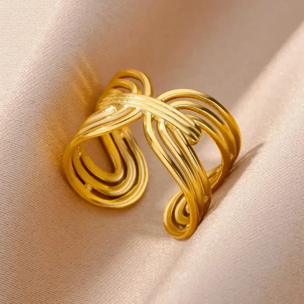 Stainless Steel Rings For Women Men Gold Color Hollow Wide Open Ring Female Male Fashion Wedding Party Finger Jewelry Gift 2024 - Image 20