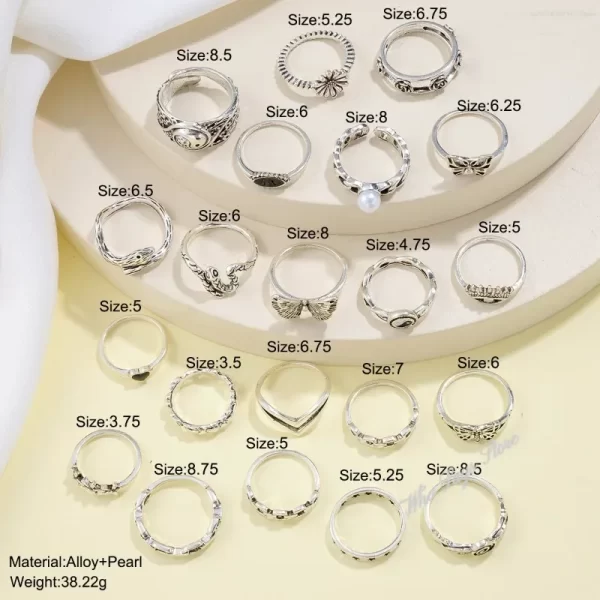 21pcs Set Punk Style Butterfly Heart Stainless Steel Ring and Tai Chi Design Multi-element Snake Rings Set Кольца Женские Кольцо - Image 4