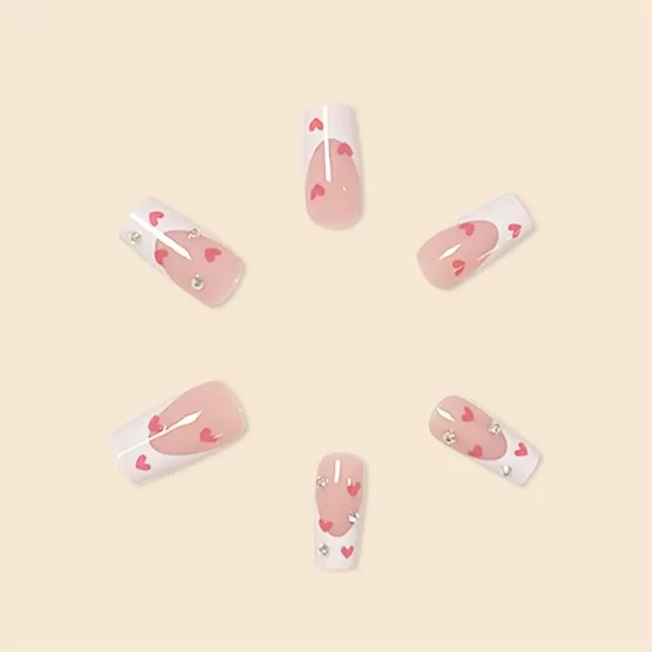 Hot New Women Girls 24Pcs Long Square Red French White Border Heart Full Coverage Wearable Fake Nail Press on Nail Art - Image 4