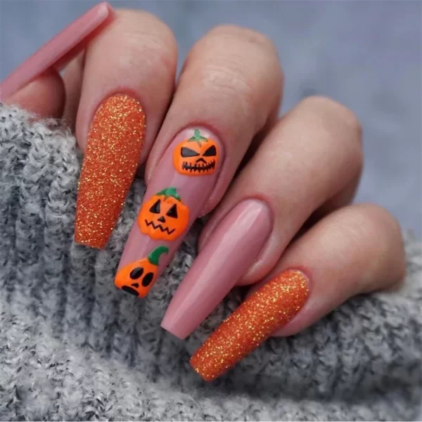 24pcs Artificial Acrylic Nail Art Fake Nails Full Coverage Removable Press on Nails Halloween Pumpkin Skull Moon False Nail Tip - Image 15