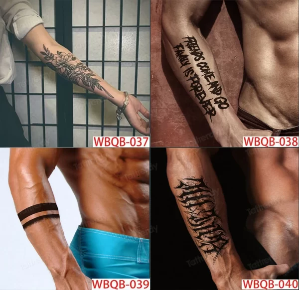 4 Sheets Fake Tattoo Sleeve Arm Body Art Long Lasting 15 Days Herbal Juice Ink Temporary Tattoo Sticker Text Wings Totem Men - Image 12