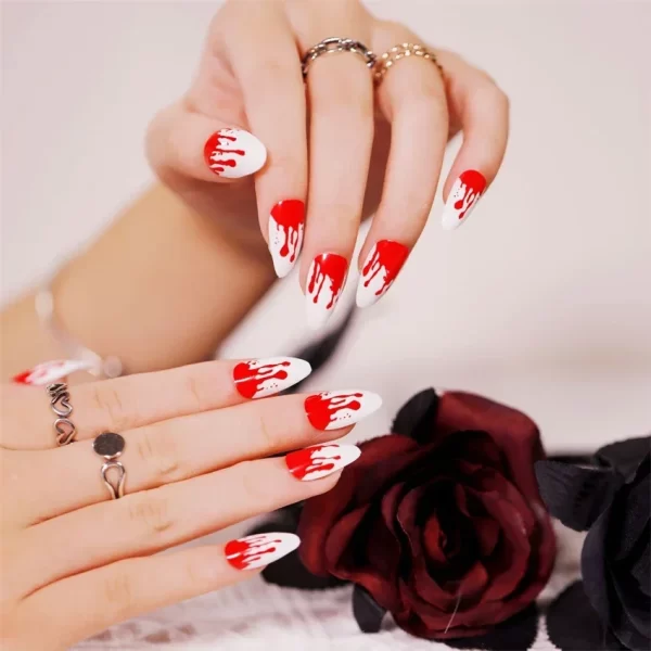 24pcs Artificial Acrylic Nail Art Fake Nails Full Coverage Removable Press on Nails Halloween Pumpkin Skull Moon False Nail Tip - Image 33