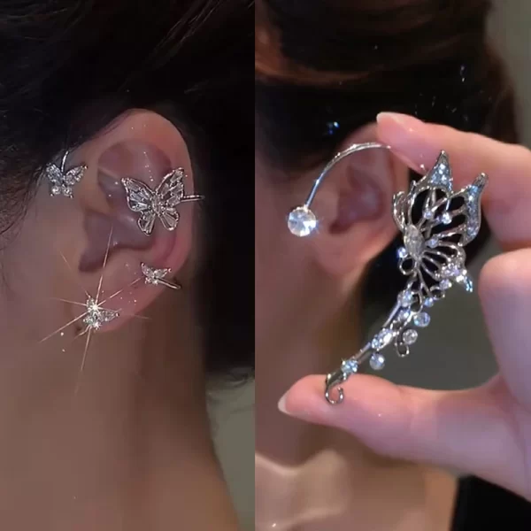 Korean Elf Butterfly Ear Cuff Without Piercing Clip Earrings for Women Elegant Sparkling Zircon Crystal Ear Clip Wedding Jewelry - Image 2