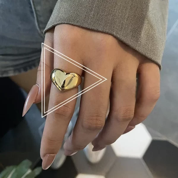 Stainless Steel Simple Smooth Metal Heart Rings For Women Men Y2K Trendy Open Ring Korean Elegant Party Jewelry Couple Gifts - Image 10