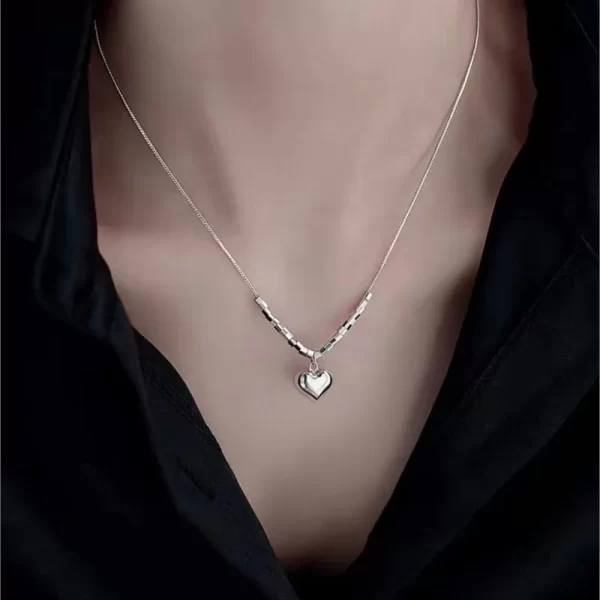 ANENJERY Silver Color Small Square Chain Love Heart Necklace for Women Fashion Temperament Jewelry Accessory - Image 3