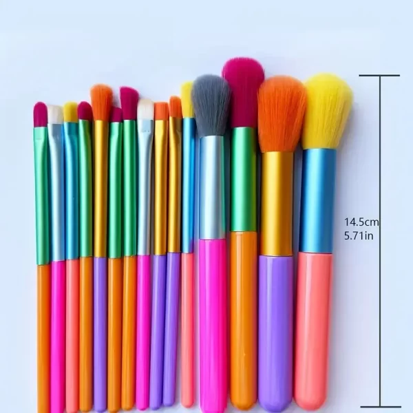 15 PCs Rainbow Color High Quality Makeup Brush Set - Perfect for Eyeshadow, Foundation, and Cosmetic Tools - Image 6