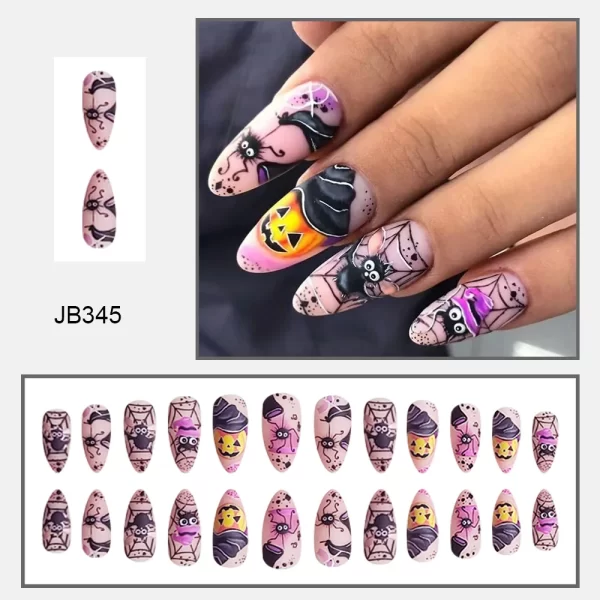 24pcs Matte Almond Press on Nails Pumpkin Bat Spider Halloween Fake Nail Patch Full Cover Wearable Halloween DIY False Nail Tips - Image 10
