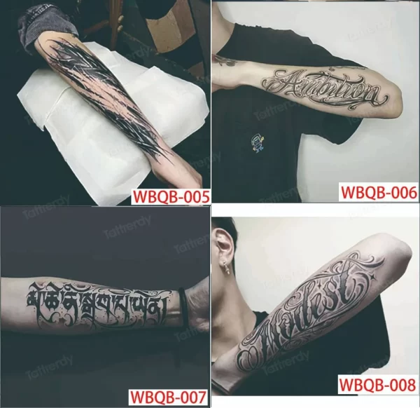4 Sheets Fake Tattoo Sleeve Arm Body Art Long Lasting 15 Days Herbal Juice Ink Temporary Tattoo Sticker Text Wings Totem Men - Image 8