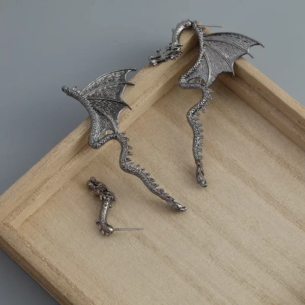 Dragon Earrings, Front Back Earrings, Stainless Steel Earrings, Gothic Jewelry, Ear Jacket, Dragon Ear Jacket, Dragon Jewelry, D - Image 5