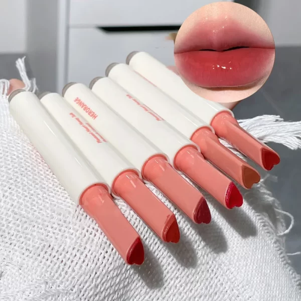 Heart Shape Lipstick Pen Mirror Glass Solid Lip Glaze Water Light Clear Oil Jelly Lip Gloss Korean Tint Makeup Girl Cosmetic