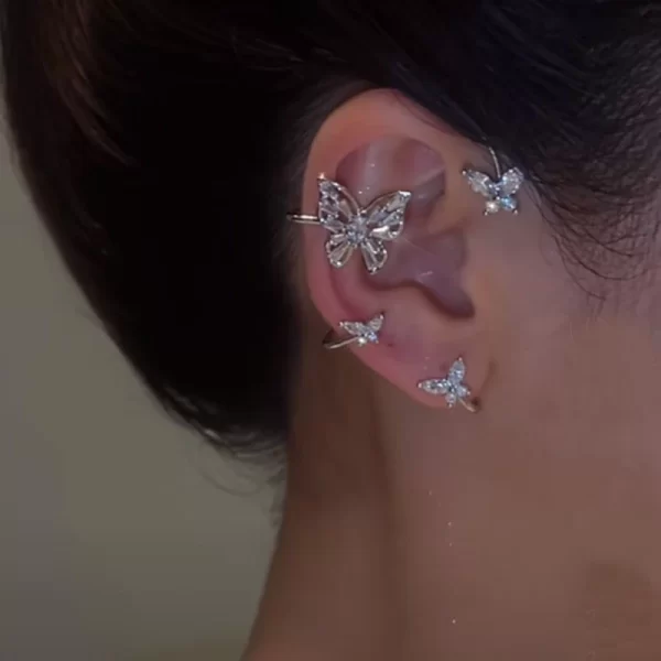 Korean Elf Butterfly Ear Cuff Without Piercing Clip Earrings for Women Elegant Sparkling Zircon Crystal Ear Clip Wedding Jewelry - Image 6