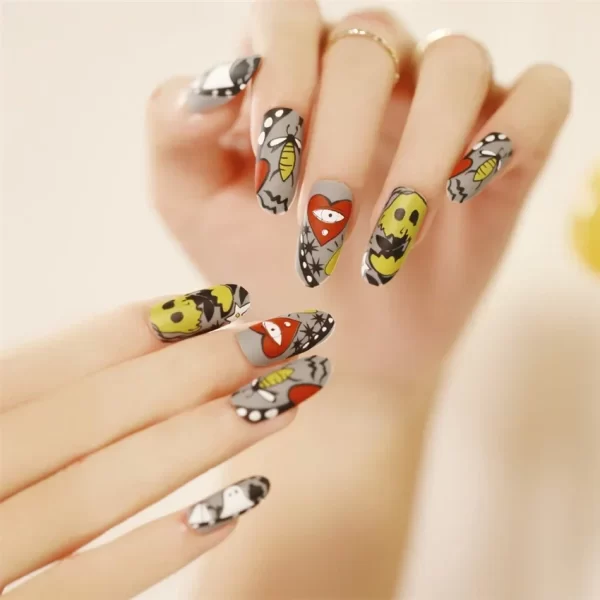 24pcs Artificial Acrylic Nail Art Fake Nails Full Coverage Removable Press on Nails Halloween Pumpkin Skull Moon False Nail Tip - Image 25