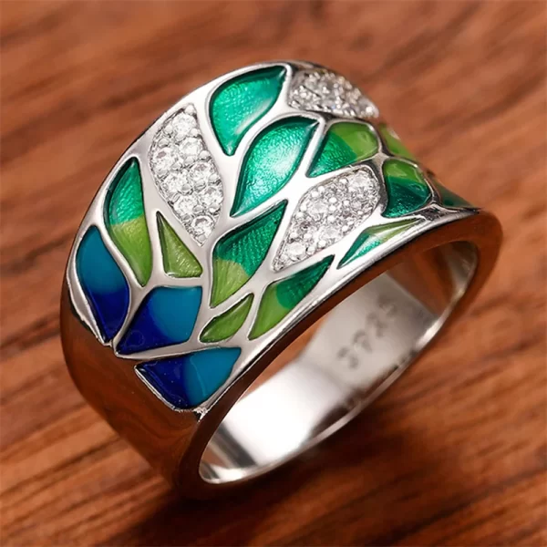 Green Leaf Enamel Handmade Oil Dropping Women's Ring Charm High Luxury Westernized  Prom Fancy Birthday Gift Fashion Jewelry - Image 2