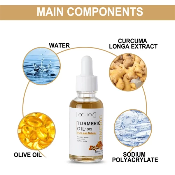 New Turmeric Oil Glow to Facial Lightening Brightening Serum For Black Brown Skin Leg Hand Body Whitening for Dark Skin 10/30ml - Image 5