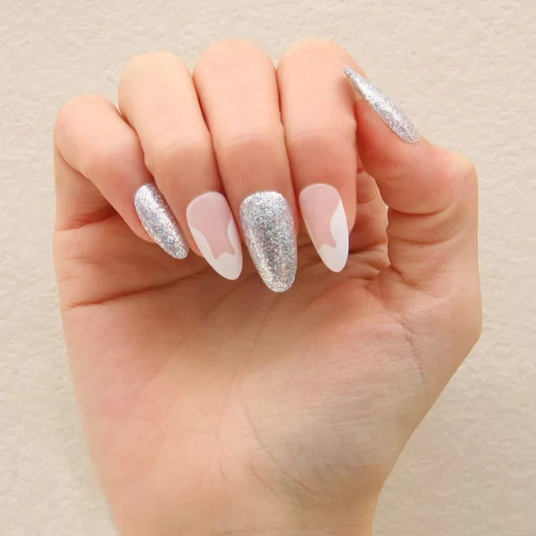 24pcs press on nails  Long Almond Blue Line Love Flower Lattice Print Fake Nail french tip press on nails cute nail - Image 6