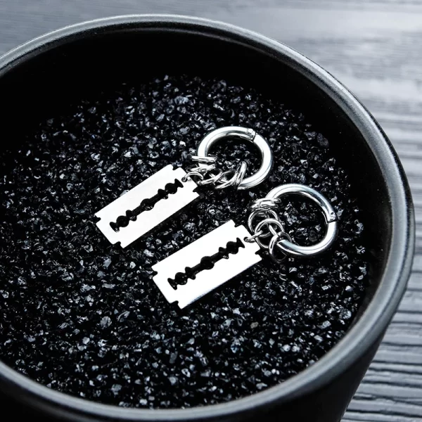 Fashion Stainless Steel Blade Earrings Vintage Razor Hollow Drop Earrings Women Men Punk Jewelry Hip Hop Street Dangle Earrings - Image 5