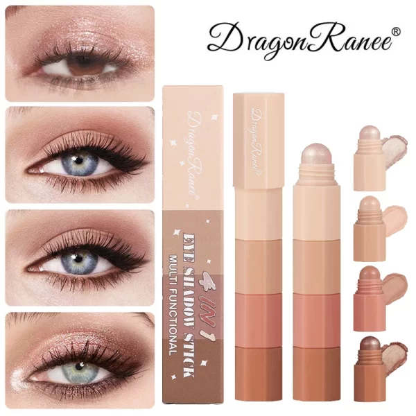 New 4 IN 1 Combo Eyeshadow Highlighter White Brown Eye Shadow Stick Glitter Pearlescent High Gloss Eyeshadow Mini Shadow Crayon