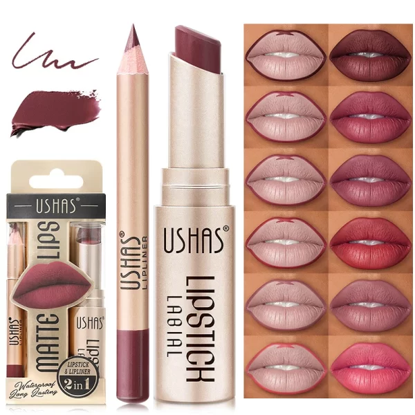 2 In 1 Matte Lipstick Set Lip Liner Waterproof Long Lasting Lip Gloss Cosmetics For Women Sexy Durable Luxury Korean Makeup - Image 4