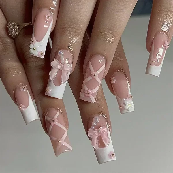 Sweet Romantic Pink Lips Print Wearable Fake Art Nail Spice Girl Frosted False Nails Valentine's Day Press on Nail Glue Manicure - Image 12