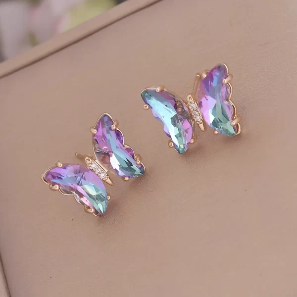 Cute 925 Silver Needle Crystal Colorful Butterfly Earrings For Women Girls Trendy Girl Friendship Insect Ear Studs Charm Jewelry - Image 3