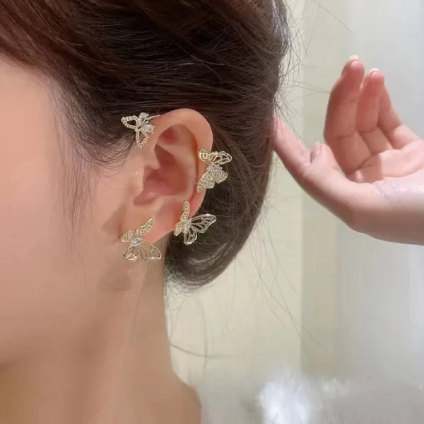 Design Hollow Butterfly Earrings Fashion Exquisite Single Ear Hook Women Girls Metal Rhinestones Ear Cuff Crystal Jewelry Gift - Image 3