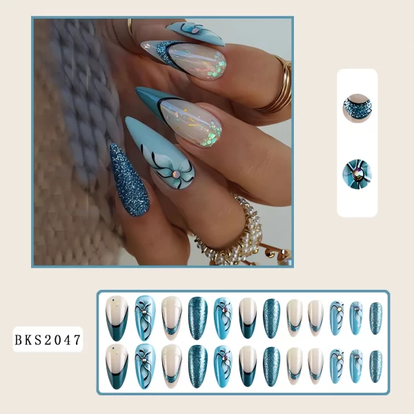 Floral Pattern Wearable Nails – Colorful Flower-Shaped Press-On Nail Tips for Fashionable Manicures - Image 15