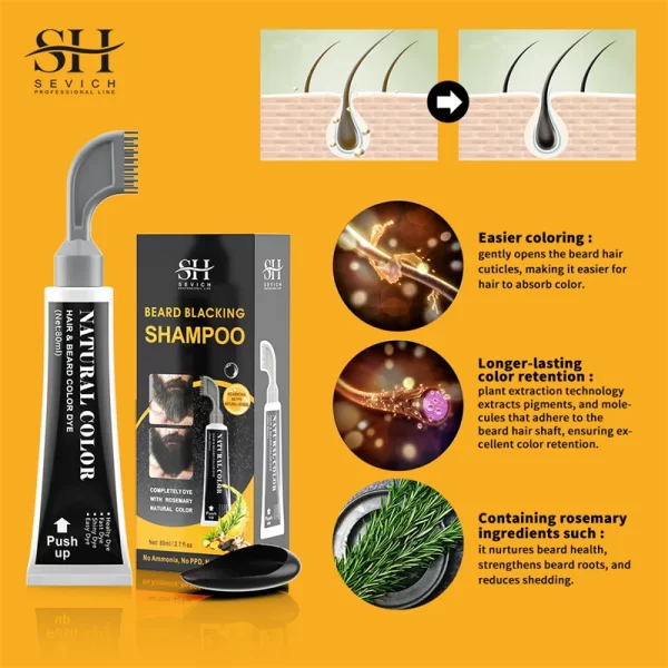 3 Minutes Black Beard Dye Cream With Comb 80ml Rosemary Natural Black Beard Dye Shampoo Pure Plant-Based Instant Hair Dye Cream - Image 4