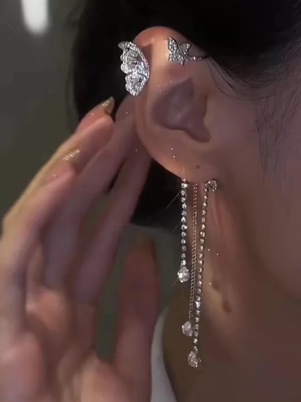 Korean Elf Butterfly Ear Cuff Without Piercing Clip Earrings for Women Elegant Sparkling Zircon Crystal Ear Clip Wedding Jewelry - Image 9