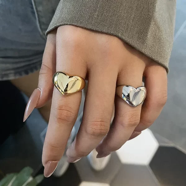 Stainless Steel Simple Smooth Metal Heart Rings For Women Men Y2K Trendy Open Ring Korean Elegant Party Jewelry Couple Gifts - Image 2