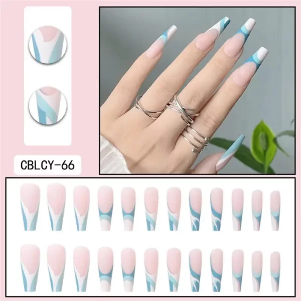 Long Ballet French Nail Art White Fake Nails Manicure Press On Nails False With Designs Artificial Wearing Reusable - Image 13