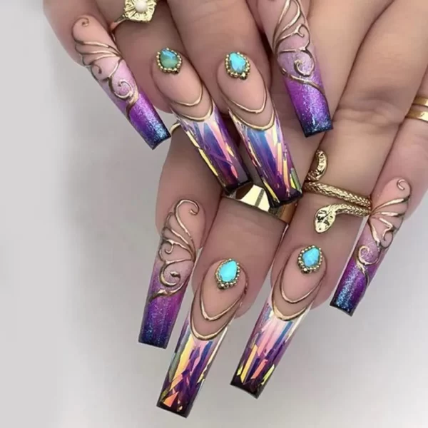 Long Ballerina False Nails Fashion French Purple Butterfly Fake Nails Full Cover Detachable Press on Nails Women Girls - Image 7