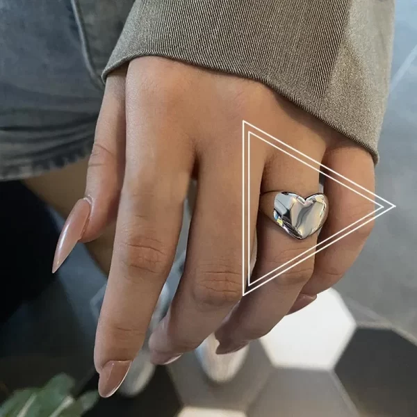 Stainless Steel Simple Smooth Metal Heart Rings For Women Men Y2K Trendy Open Ring Korean Elegant Party Jewelry Couple Gifts - Image 11