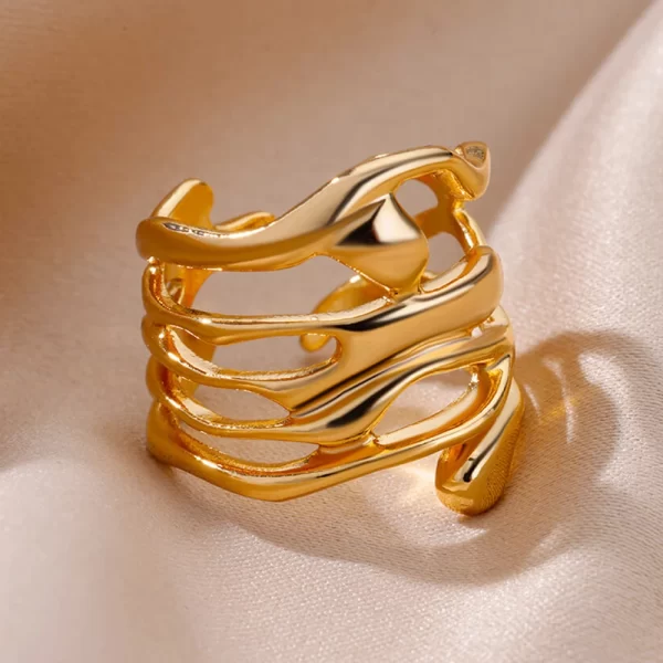 Stainless Steel Rings For Women Men Gold Color Hollow Wide Open Ring Female Male Fashion Wedding Party Finger Jewelry Gift 2024 - Image 5