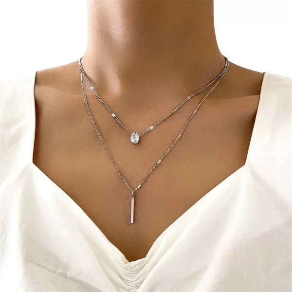 Crystal Zircon Heart Star Charm Layered Pendant Necklace Set for Women Charms Fashion Square Rhinestone Female Vintage Jewelry - Image 6