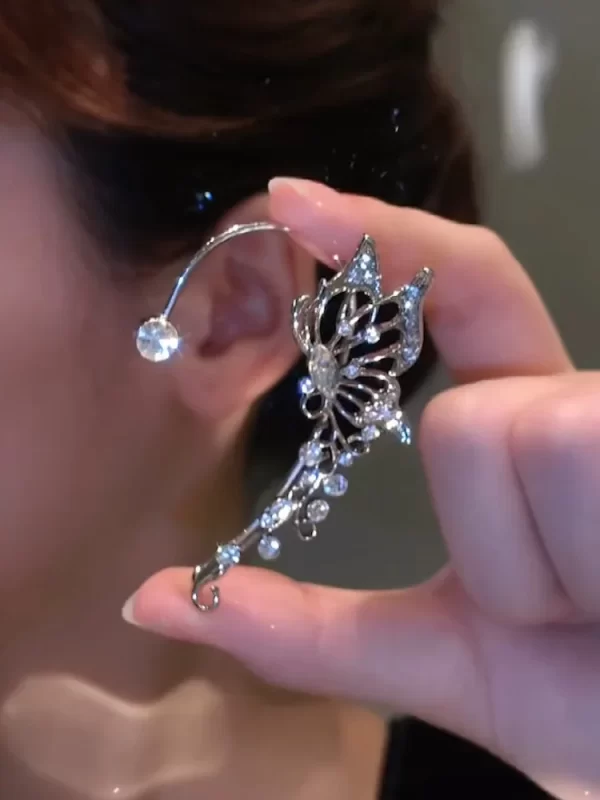 Korean Elf Butterfly Ear Cuff Without Piercing Clip Earrings for Women Elegant Sparkling Zircon Crystal Ear Clip Wedding Jewelry - Image 3
