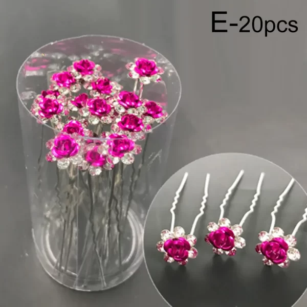 20pc/pack Women U-shaped Hair Fork Pin Crystal Rose Flower Hairclips Rhinestone Hair Stick Wedding Bridal Jewelry Headwear - Image 8