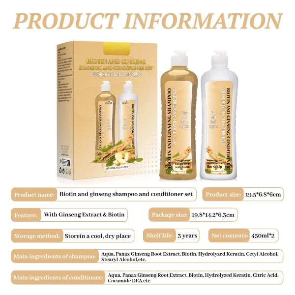 Biotin Shampoo Set Shampoo Set Promote Hair Growth Nourish  Oil Control Shampoo Moisturizing Conditioner,2*450ML - Image 2