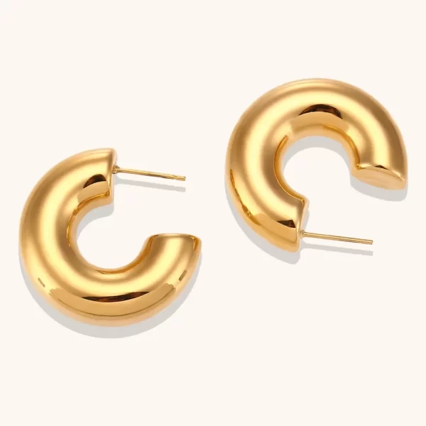 Stainless Stee Oversize Chunky Round Circle Clip Earring for Women Gold Plated C Shape Ear Cuff Stud Tube Thick Earclips Jewelry - Image 10