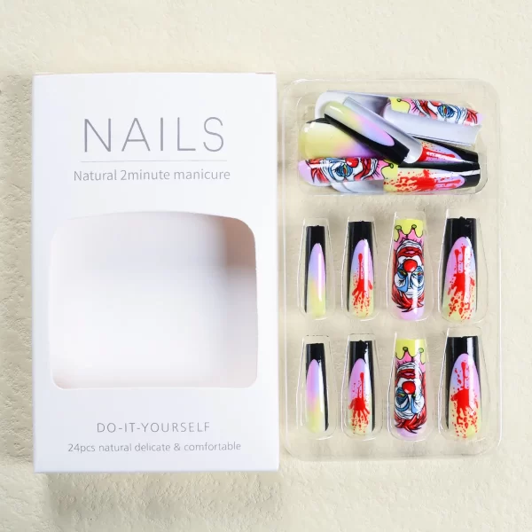 3D fake nails accessories for halloween party blood hand clown designs long french coffin tips faux ongles press on false nail - Image 2