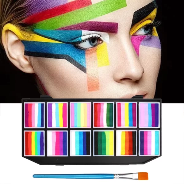 12 Colours Water-Soluble Rainbow Palette Children's Face Body Paint, Halloween Stage Makeup Body Paint Pigments Face Makeup - Image 2