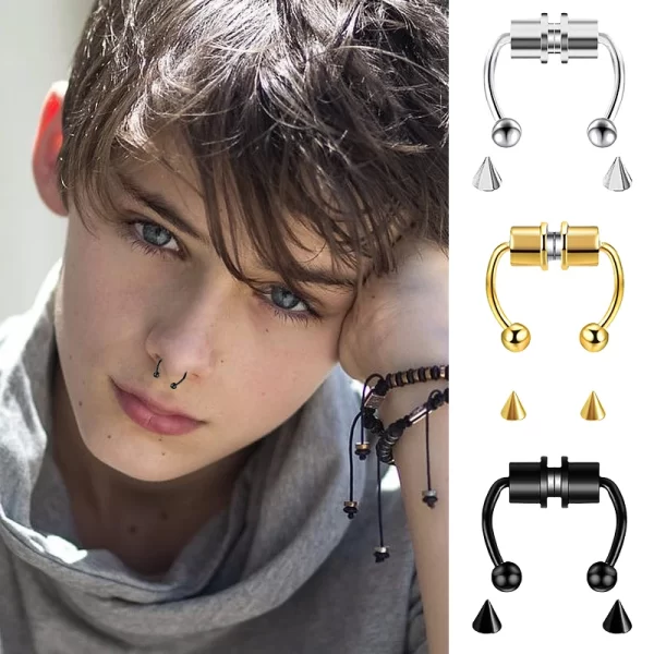 5pcs Stainless Steel Magnet Fake Nose Ring Hoop Fake Piercing Hoop Septum Rings For Women Fashion Gothic Rock Body Jewelry Gifts - Image 4