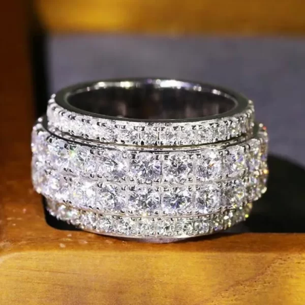Huitan Full Bling Iced Out Cubic Zirconia Wide Ring for Women Round Band Silver Color Gorgeous Female Accessory Wedding Jewelry - Image 2