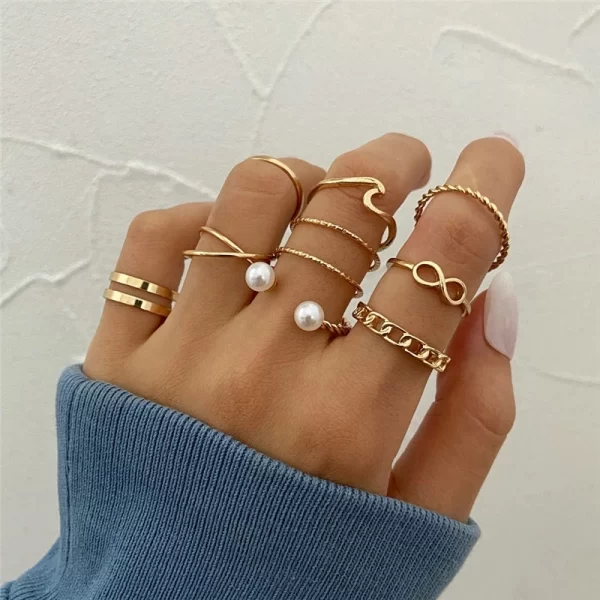 Bohemian Gold Color Cross Wide Rings Set For Women Girl Simple Chain Finger Tail Rings 2022 NEW Bijoux Jewelry Gifts Ring Female - Image 24