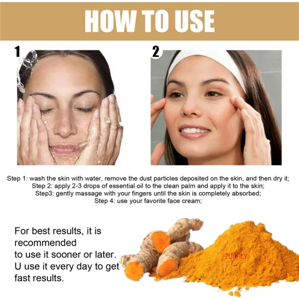 New Turmeric Oil Glow to Facial Lightening Brightening Serum For Black Brown Skin Leg Hand Body Whitening for Dark Skin 10/30ml - Image 6