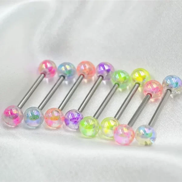 6PCS Stainless Steel Glorious Tongue Ring Bulk 14G Nipple Piercing Bar Lot Glitter Tongue Piercing Set Barbell Piercing Jewelry - Image 26