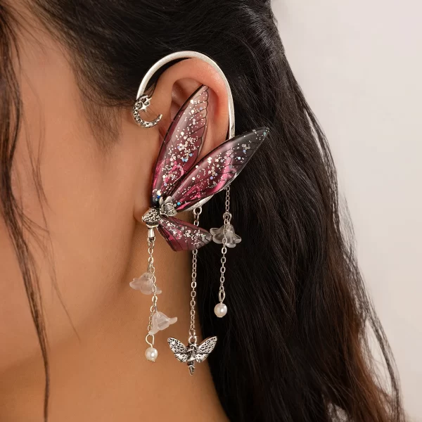 KunJoe Vintage Elf Butterfly Wings Ear Clips Earrings for Women Without Drilling 2024 Trend Flower Tassel Non Piercing Ear Cuff - Image 4