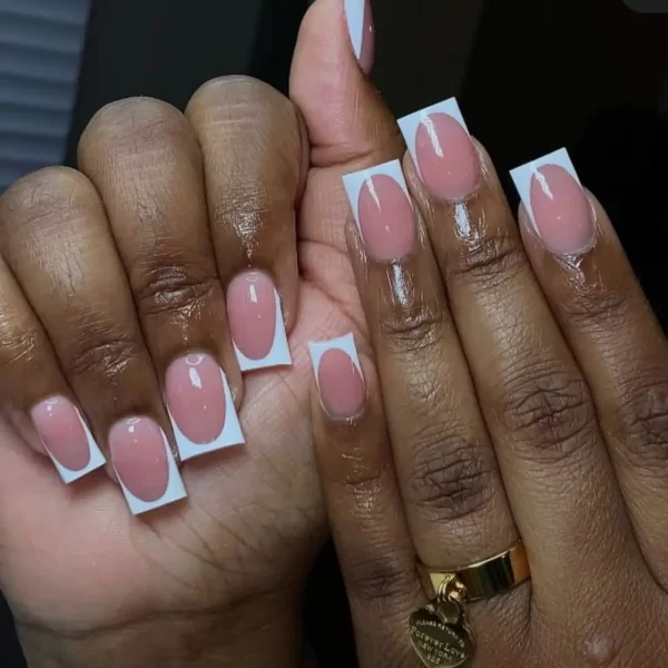 24pcs Short Square False Nails French White Edge Pink Fake Nails Full Cover Nail Tips Press on Nails faux fingernail - Image 3